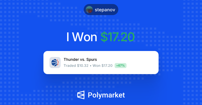 dmitriystepanof's tweet photo. I just won $17.20 on @Polymarket!

Join me and put your money where your mouth is: https://t.co/xLqVFyUsiL https://t.co/9ZzZ6vmbNf
