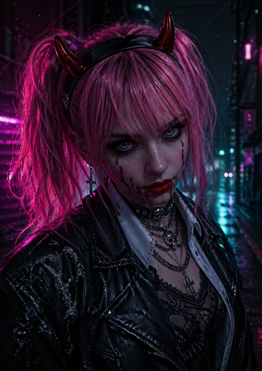 JosesAIWorld's tweet photo. POV: You took a wrong turn in the neon district 🩸

#aiart #cyberpunk #gothcore #darkaesthetic #neonvibes https://t.co/itvyb13YlM