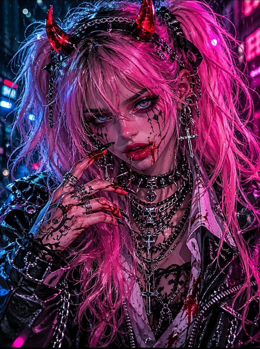 JosesAIWorld's tweet photo. POV: You took a wrong turn in the neon district 🩸

#aiart #cyberpunk #gothcore #darkaesthetic #neonvibes https://t.co/itvyb13YlM