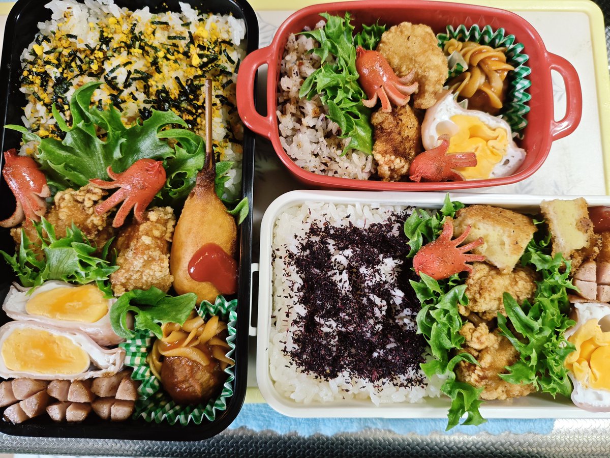 02kaede02's tweet photo. 520日目✨️
昨日のお弁当😅
３人分😄 https://t.co/CQ9169T5A4