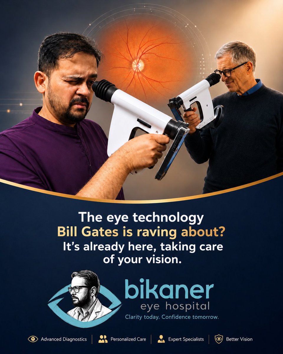 bkneyehosp's tweet photo. 🚨 Bill Gates is raving about this eye technology…
and it’s already here in Bikaner! 👁️
While the world is still talking about it, our patients at Bikaner Eye Hospital are already experiencing crystal-clear vision with next-level diagnostics.
The future of eye care isn’t coming.
It’s here. Right now.
Clarity today. Confidence tomorrow.
📍 Bikaner Eye Hospital, Bikaner
📲 DM us or call to book your advanced eye checkup
#BillGates #EyeTech #FutureOfVision #Bikaner #Rajasthan #BikanerEyeHospital