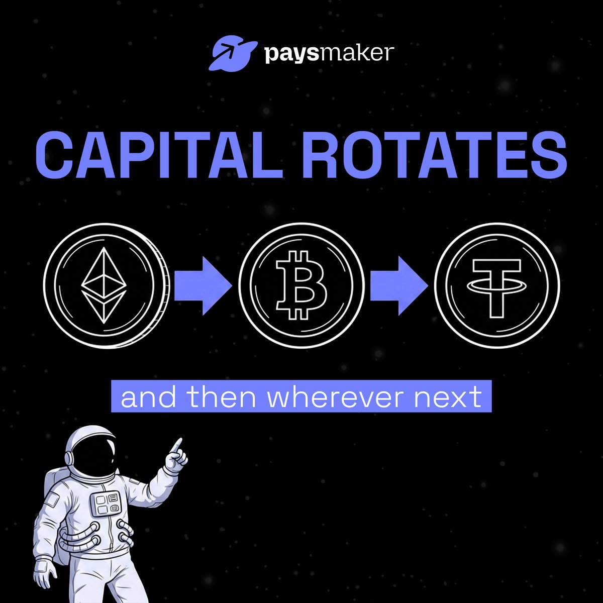 paysmaker's tweet photo. ETH → BTC. BTC → stable. Stable → wherever next.
Capital rotates every cycle.

The swap is the step that makes it possible.

500+ assets. 12 networks. No account. Just your wallet and the direction you want to go.

https://t.co/6mmguSNCNa https://t.co/ZiaKiH4gWr