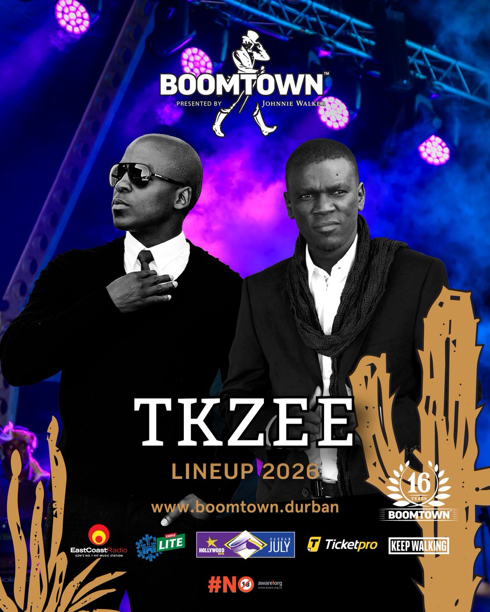 Boomtownza's tweet photo. 🚨 LINEUP ANNOUNCEMENT 🚨Durban, are you ready?! 🔥 TKZEE is pulling up to BOOMTOWN presented by Johnnie Walker with the ultimate Kwaito energy - expect heavy beats, pure nostalgia and a night to remember.

📍 Saturday, 4 July 2026
🎟️ Ticketpro https://t.co/BOIGwcVKD1 https://t.co/3OWeViETgy