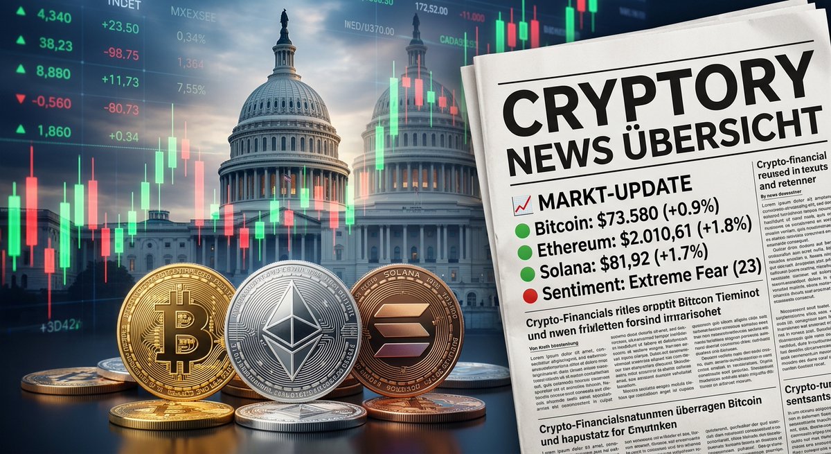 Cryptory_de's tweet photo. 📊 CRYPTORY NEWS ÜBERSICHT – 29.05.2026

📈 MARKT-UPDATE
🟢 Bitcoin: $73.580 (+0.9%)
🟢 Ethereum: $2.010,61 (+1.8%)
🟢 Solana: $81,92 (+1.7%)

🔴 Sentiment: Extreme Fear (23)

━━━━━━━━━━━━━

🗓️ WICHTIGE TERMINE:
Keine Termine

━━━━━━━━━━━━━

📰 KRYPTO-NEWS
💥 Geopolitische Spannungen und Marktausverkäufe führen zu massiven Liquidationen von über 900 Millionen US-Dollar und drücken Bitcoin unter die Marke von 73.000 US-Dollar.

📈 VanEck startet an der US-Börse Nasdaq den ersten Spot-ETF für BNB und ermöglicht Anlegern damit erstmals regulierten Zugang zu der Binance-Kryptowährung.

🇺🇸 US-Präsident Trump und Finanzminister Scott Bessent bekräftigen ihre Absage an eine digitale Zentralbankwährung und fordern neue gesetzliche Rahmenbedingungen für den Krypto-Sektor.

🇩🇪 Das deutsche Bundeskabinett beschließt eine neue Meldepflicht für Krypto-Plattformen, die Nutzerdaten künftig jährlich zur steuerlichen Erfassung an die Finanzbehörden übermitteln müssen.

🛑 Der Krypto-Vermögensverwalter Grayscale legt seine Pläne für einen Börsengang vorerst auf Eis, da die Begeisterung für öffentliche Krypto-Listings angesichts der Marktlage nachlässt.