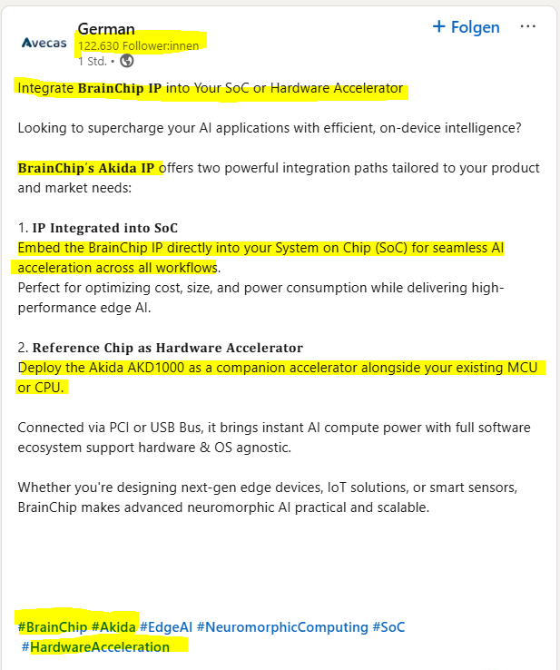 MIAM_Schwan's tweet photo. AVECAS (semiconductor manufacturing): "From silicon to systems – we develop everything."

Nice 😊... 123.000 Followers are reading this post on LinkedIn. Simple and clear instructions on what to do 🤣. I hope they all do it 🙏
@BrainChip_inc $BRN $BRCHF
https://t.co/lpxRYccVPD https://t.co/rkk4SNUCbb