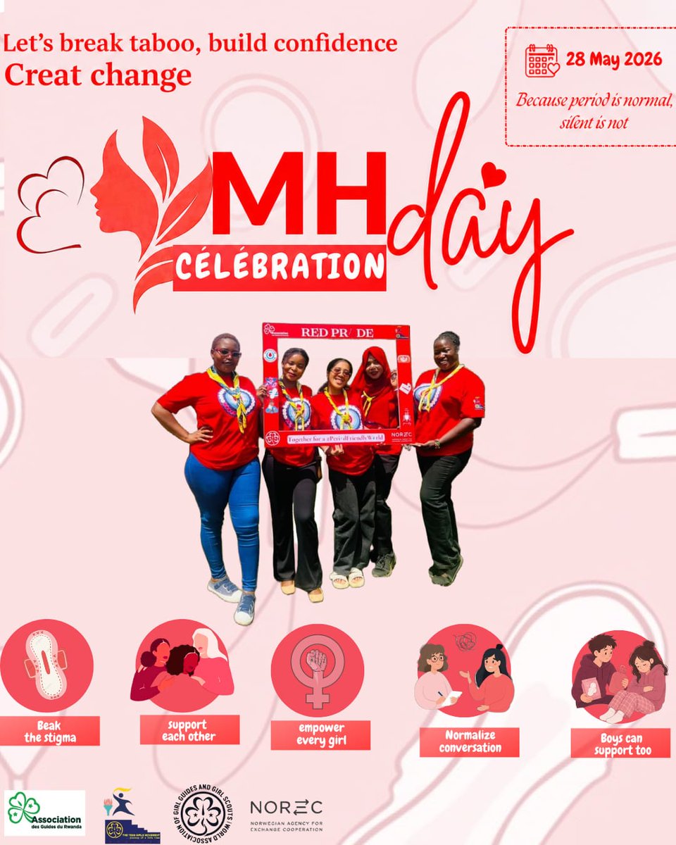 YessGirlsRwanda's tweet photo. Happy Menstrual Hygiene Day 🩸
Today we celebrate awareness, dignity, and breaking the stigma around periods. Every girl deserves proper menstrual care, education, and support #MenstrualHygieneDay #RedPrideWeek #BreakTheStigma #PeriodPositive #YESSGirlsMovement https://t.co/TGYOUIGHmK