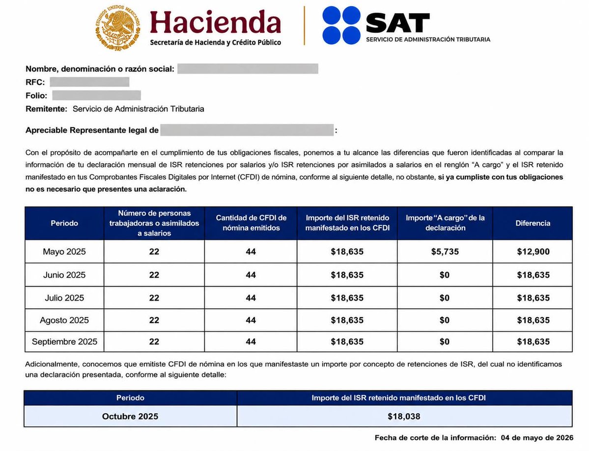 erik_ortuno's tweet photo. 🚨⚠️ ¿Te llegó este aviso del SAT? ¡No lo ignores! ⚠️🚨

El SAT está cruzando la información de los CFDI de nómina contra las declaraciones mensuales de ISR retenido. Si existe una diferencia entre lo retenido a los trabajadores y lo declarado, podrías recibir una invitación para regularizar tu situación.

💡 Aunque no es un requerimiento formal, sí es una señal de alerta que puede derivar en revisiones más profundas.

📌 Revisa:
✅ CFDI de nómina emitidos
✅ Declaraciones mensuales presentadas
✅ ISR retenido y enterado al SAT
✅ Posibles errores de captura o presentación

👨‍💼 Como especialista en impuestos, recomiendo atender estas diferencias oportunamente para evitar actualizaciones, recargos y posibles multas.

#SAT #Hacienda #ISR #Nomina #CFDI #Contabilidad #Impuestos #Fiscal #ContadorPublico #Auditoria #Empresas #Pymes #CumplimientoFiscal #AsesoriaFiscal #DefensaFiscal #ErikOrtuno #Contadores #Mexico 🇲🇽📊💼💰🚨