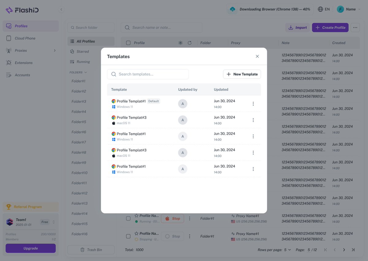 FlashID_Net's tweet photo. ‼️ New Feature: Profile Templates
Save once, apply anytime. FlashID now supports saving Profiles as reusable templates, so you can quickly apply saved configurations when creating new Profiles.
💥 What's New:
1️⃣ Save Profiles as reusable templates
2️⃣ Quickly apply saved fingerprint settings
3️⃣ Create new Profiles with less repetitive setup
✅ Benefits:
Create Profiles faster
Reduce repetitive setup
Improve team collaboration efficiency
#FlashID #ProfileTemplates #BrowserAutomation #AntiDetect #Fingerprint #MultiAccount #TechTools