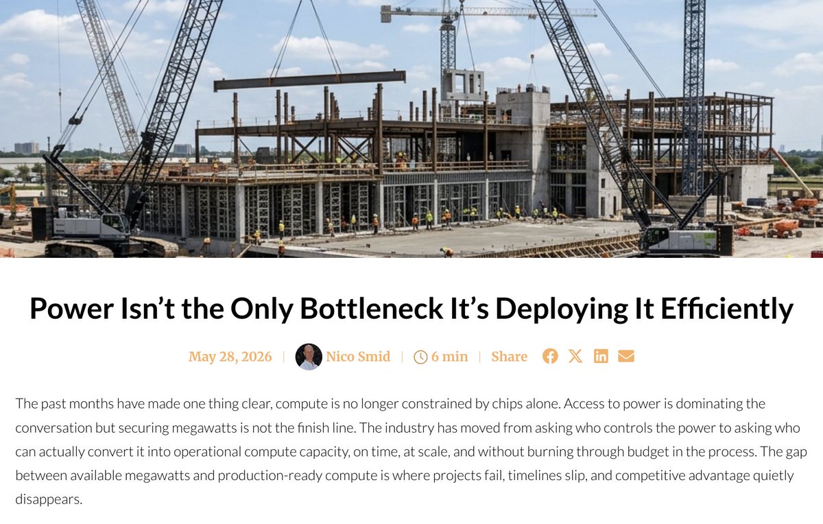 DigMinSolutions's tweet photo. Compute is no longer constrained by chips alone. Access to power is dominating the conversation but securing megawatts is not the finish line. The industry has moved from asking who controls the power to asking who can convert it into operational compute capacity 
@fboxdata https://t.co/gTFOCRAeif