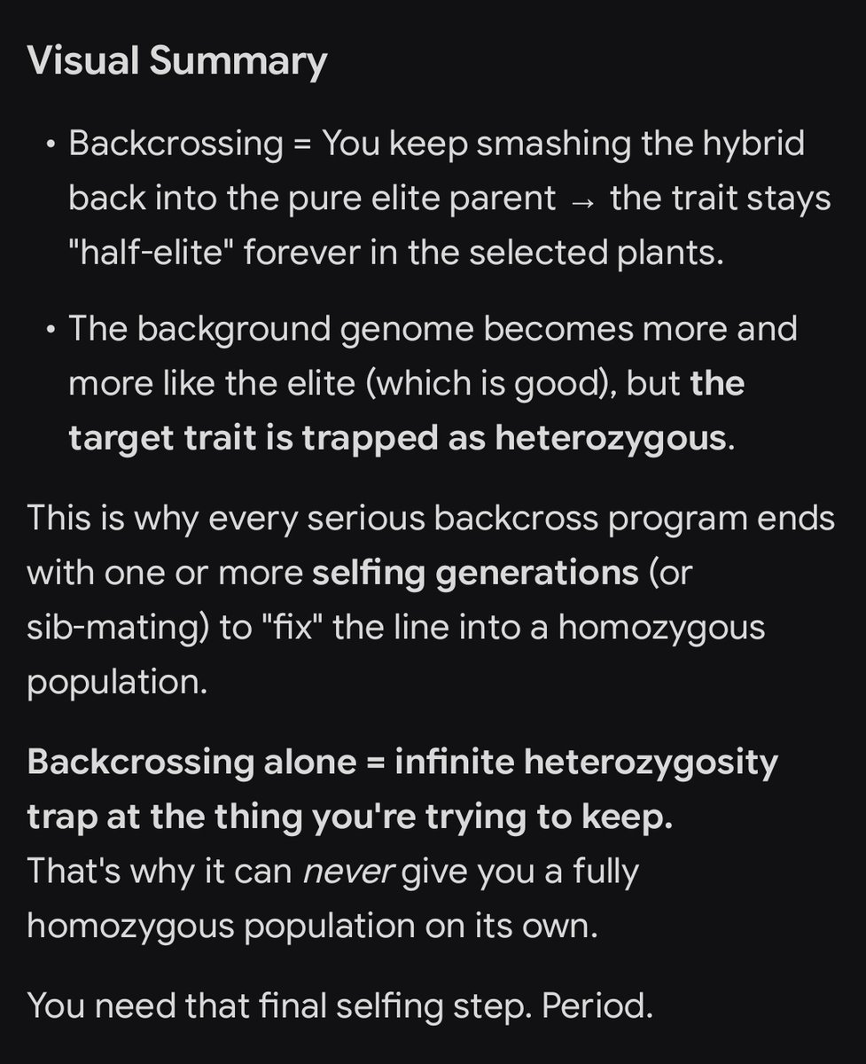 balancedsoil's tweet photo. @skunkcityseeds @614Grower @grok Maybe this helps your understanding why backcrossing doesnt work like you proposed and why i posted that you have to select through the filial generations (or do selfing) anyways. https://t.co/qAnmoBJaI3