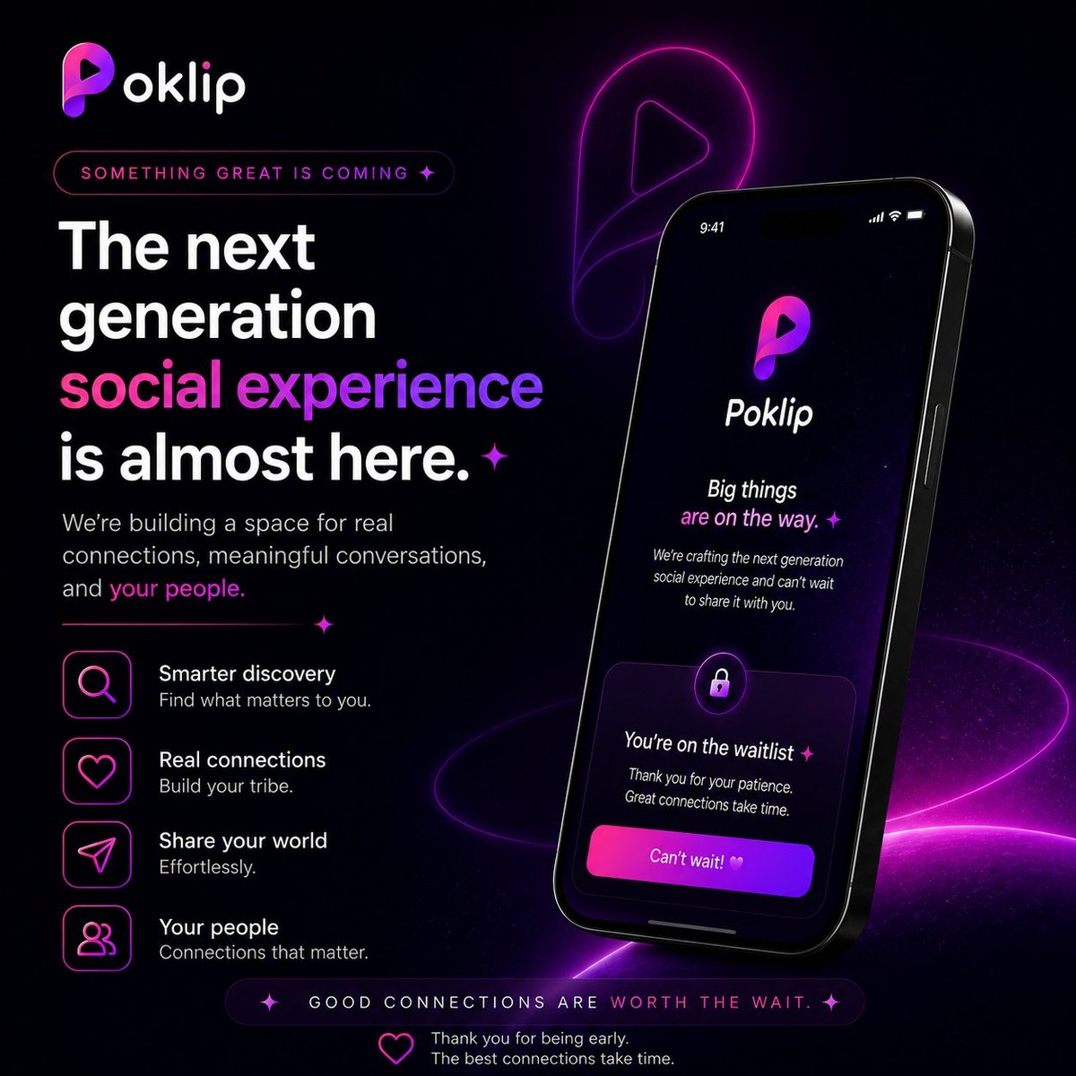Poklipapp's tweet photo. Feeling disconnected from your feed? Find real connections on poklip. Waitlist open. 
#Poklip #AppLaunch #ComingSoon https://t.co/NnOzVU37YM