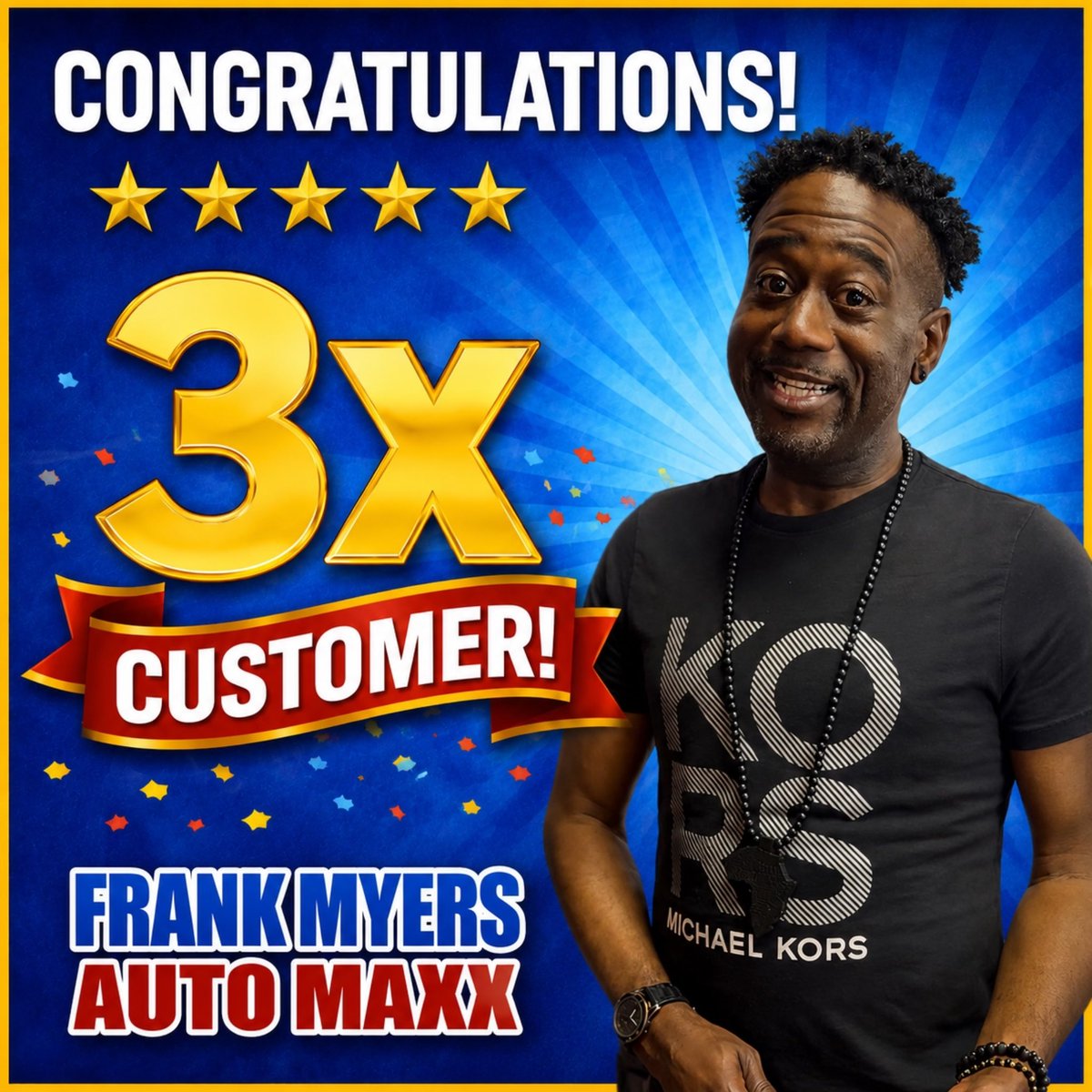 MyersAuto's tweet photo. 🎉 Congrats to Johnathon on becoming a 3X customer at #FrankMyersAuto

The biggest compliment isn’t just coming back, it’s referring friends and family…including his own mom! ❤️

Thank you for your trust, loyalty, and support over the years. Enjoy your nicer, newer ride! 🙌 https://t.co/de28QxHk5V