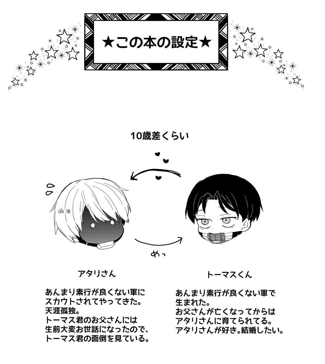 aaco_02's tweet photo. 5/31アタトマ新刊（突発コピー本です！）（1/2） 
🚂くんが🎯さんに猛アタックして、最終的に２人が結婚する話です。いちゃいちゃ仲良しラブコメ。※設定の捏造が多いので、お気をつけください…！🙇 
Ａ5/20Ｐ/全年齢/300円/コピー https://t.co/RLn8zkmKd7