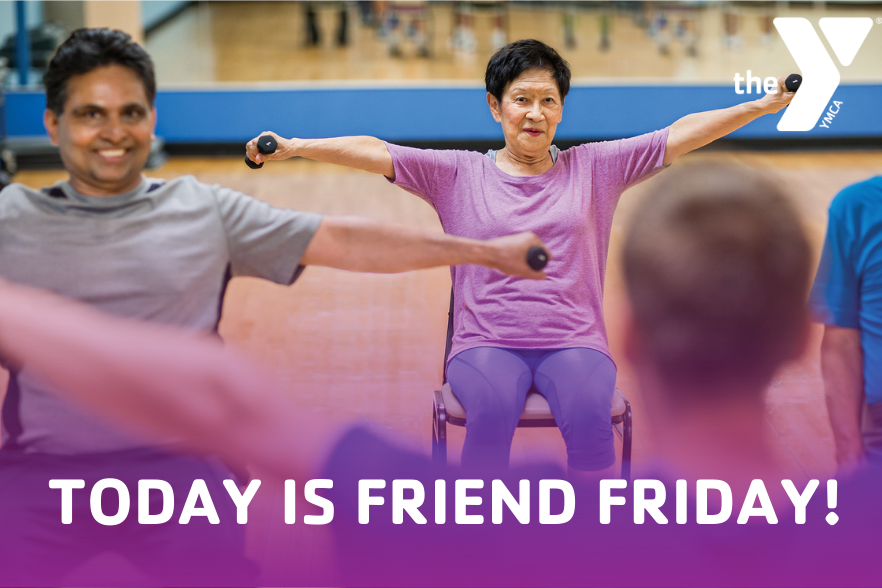 YMCABR's tweet photo. Happy Friend Friday! Today, Y members can bring a friend for free to the Y to work out. https://t.co/3KsyDQQtPp