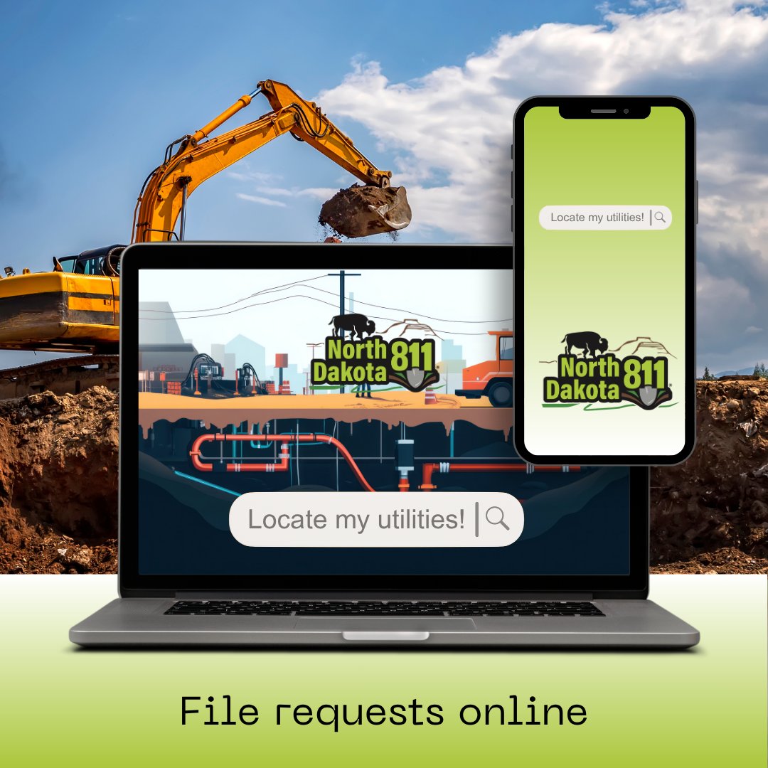 NDOneCall's tweet photo. Filing your locate request online is quick and easy at https://t.co/PbpaHJJGts. Online filing allows you to provide detailed information about your project, track the status of your ticket, and receive timely updates. Make your next project a success by filing online with NDOC. https://t.co/vRi22oJgvp