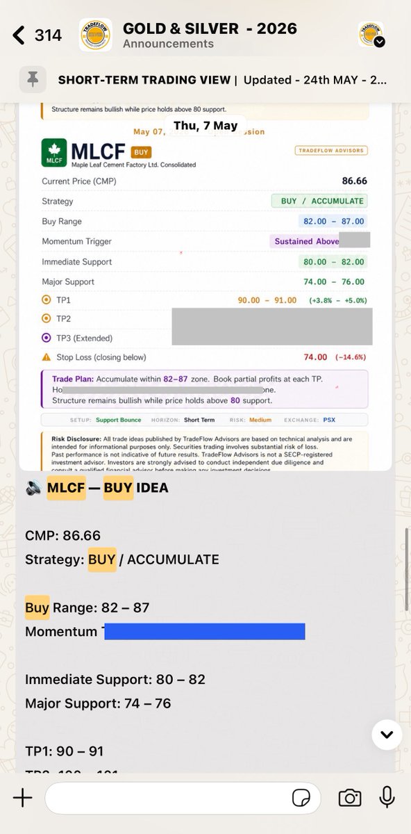 trade_flow's tweet photo. π #MLCF +7.3% β TARGET ACHIEVEDπ―
π
Call Date: 07 May 2026
π° LDCP: Rs. 86.66
π― TP1: Rs. 90β91 β
π₯ Todayβs High: Rs. 93.00
πππ MLCF DELIVERS! πππ
#MLCF #PSX #TargetAchieved #TradeFlow #ProfitBooking https://t.co/egfEBjtGpY