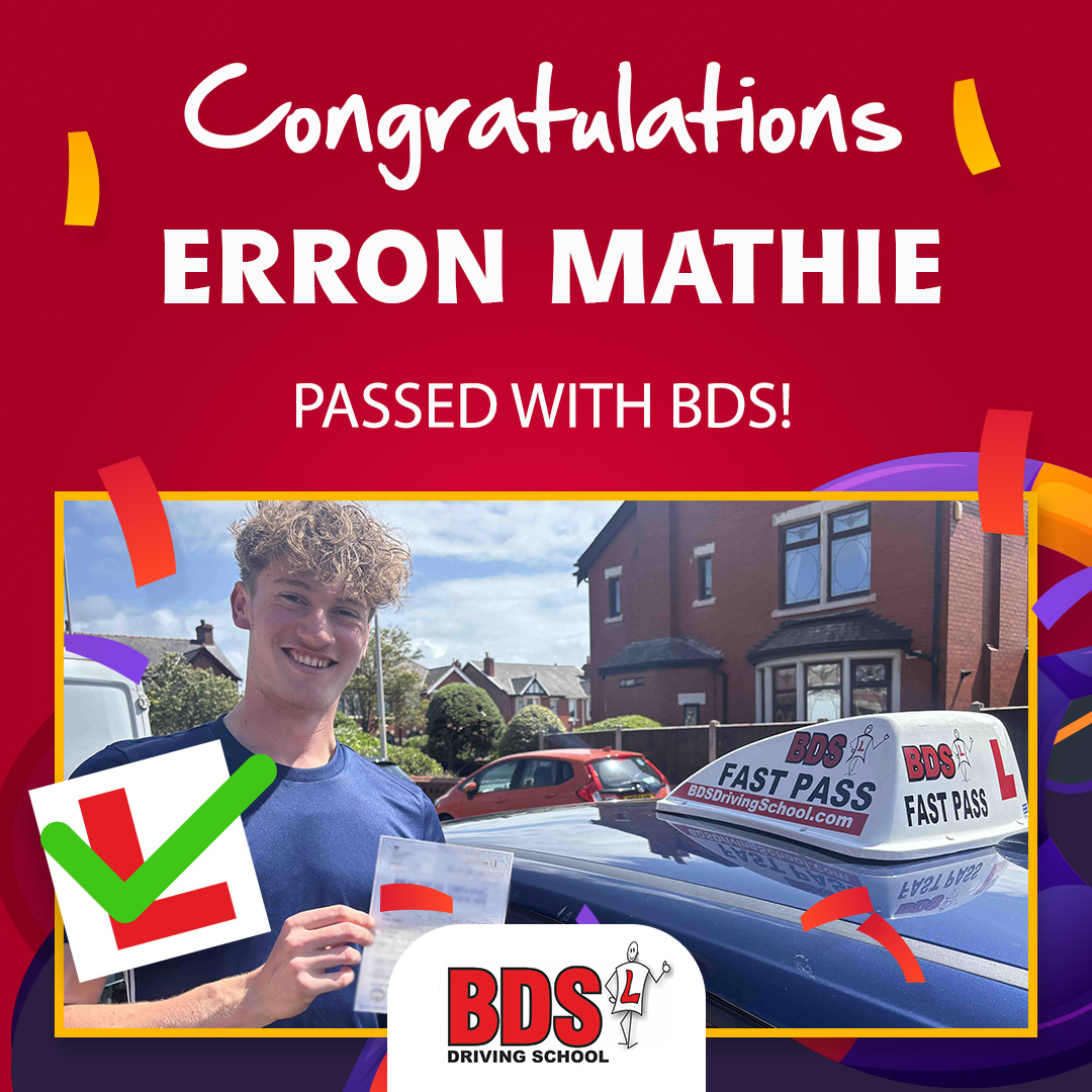 BlackpoolDS's tweet photo. 🚗 FIRST TIME PASS! 🎉

Massive congratulations to Erron Mathie who passed his driving test 1st time on 12th May! 👏

📱 07736 695980
🌐 https://t.co/RKa4r2pQhY
#DrivingTestPass #FirstTimePass #BDSDrivingSchool #Blackpool #DrivingLessons #ManualDrivingLessons #LearnToDrive https://t.co/GAuVbWfXNL