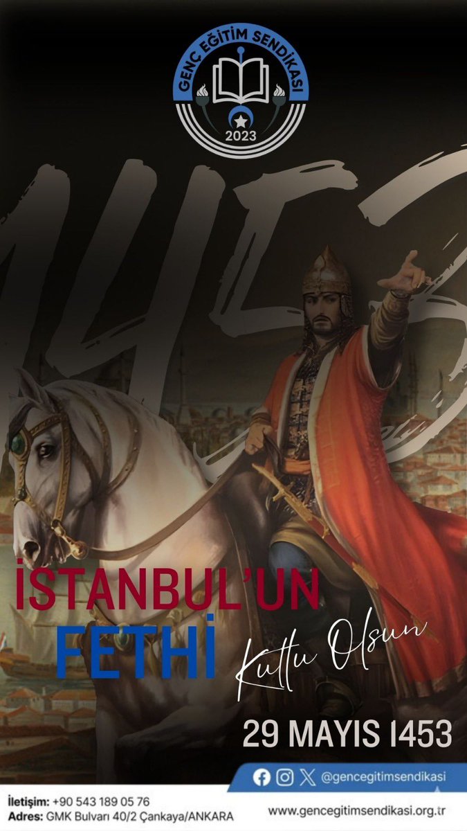 gencegitimsen's tweet photo. 📌 İSTANBUL’UN FETHİ: BİRLİK, AZİM VE KARARLILIĞIN ZAFERİ

Bir çağın kapanıp yeni bir çağın kapılarının aralandığı, azmin, kararlılığın ve ortak hedef etrafında kenetlenmenin en güçlü örneklerinden biri olan İstanbul’un Fethi’nin yıl dönümünü gururla anıyoruz.

İstanbul’un fethi; inançla, emekle ve birlik ruhuyla imkânsız görünenin başarılabileceğinin tarihsel bir göstergesidir. Bizler de emeğin, dayanışmanın ve ortak mücadelenin gücüne inanarak; adaletin, hakkaniyetin ve güçlü bir geleceğin inşası için aynı kararlılıkla çalışmaya devam ediyoruz.

Başta Fatih Sultan Mehmet olmak üzere, fethin tüm kahramanlarını rahmet, minnet ve saygıyla anıyor; İstanbul’un Fethi’nin yıl dönümünü kutluyoruz.

@mfaarslan 

#istanbulunfethi