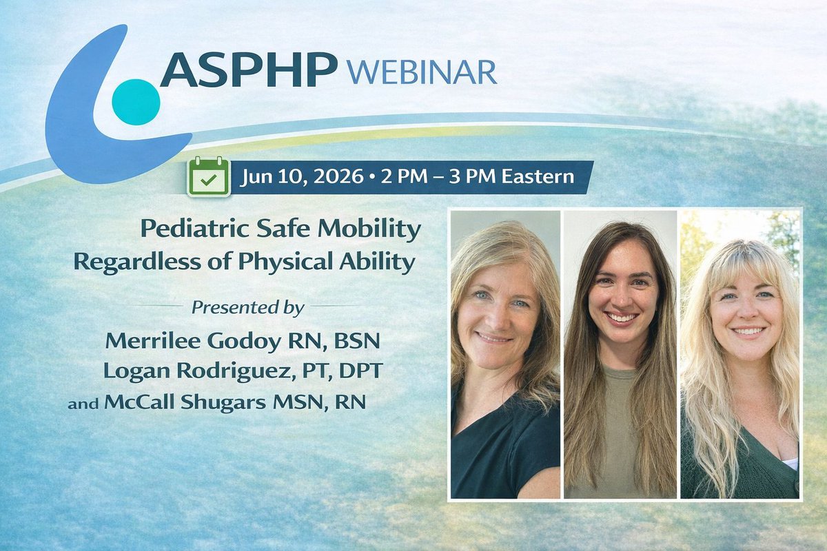 ASPHP4's tweet photo. FREE to members
Jun 10, 2026, 2 - 3 pm ET – Pediatric Safe Mobility Regardless of Physical Ability
Discover how Intermountain Health’s Primary Children’s Hospital developed their Safe Mobility Program to address gaps in safe patient handling.

https://t.co/LmeIJwOY20 https://t.co/dOPe6kibIn
