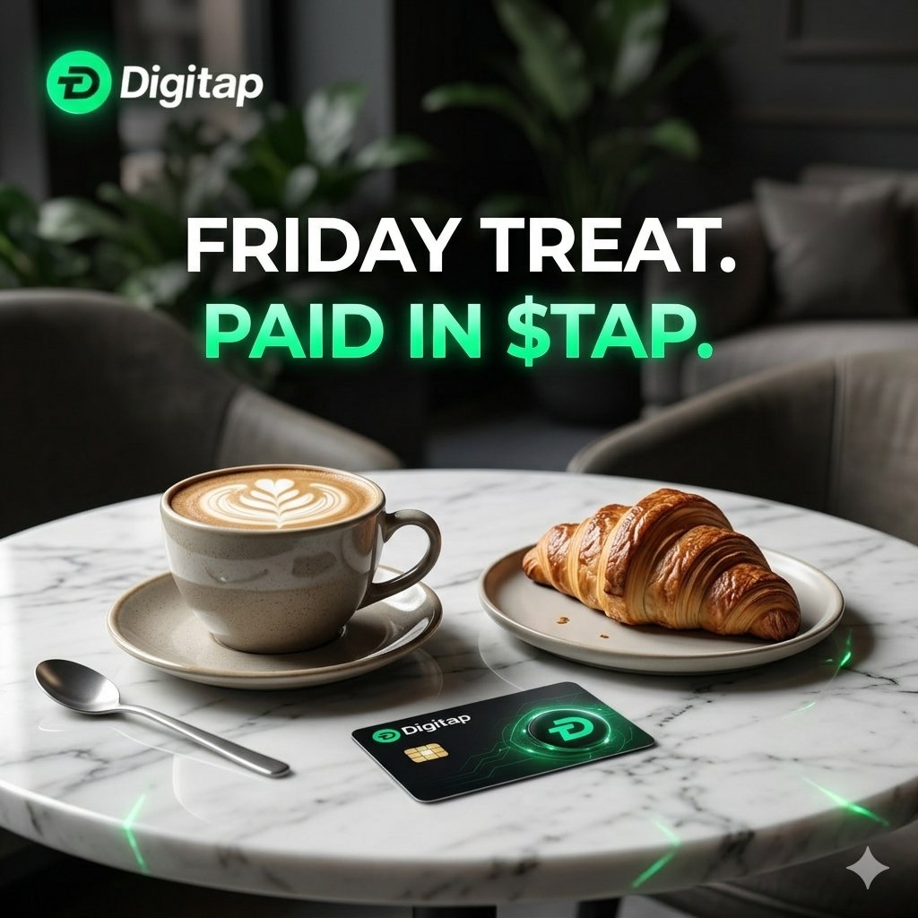 DigiTap_app's tweet photo. Today’s coffee?
→ Tapped with Digitap card
→ Auto-pulled from USDT balance
→ Cashback in $TAP
→ Tomorrow’s coffee partially funded by today’s

Welcome to spending that pays you back in real assets - not airline miles you’ll never use.

Earn while you sip → https://t.co/cir1LEFGFH
#cashback #crypto #cryptocard #digitap #lifeincrypto