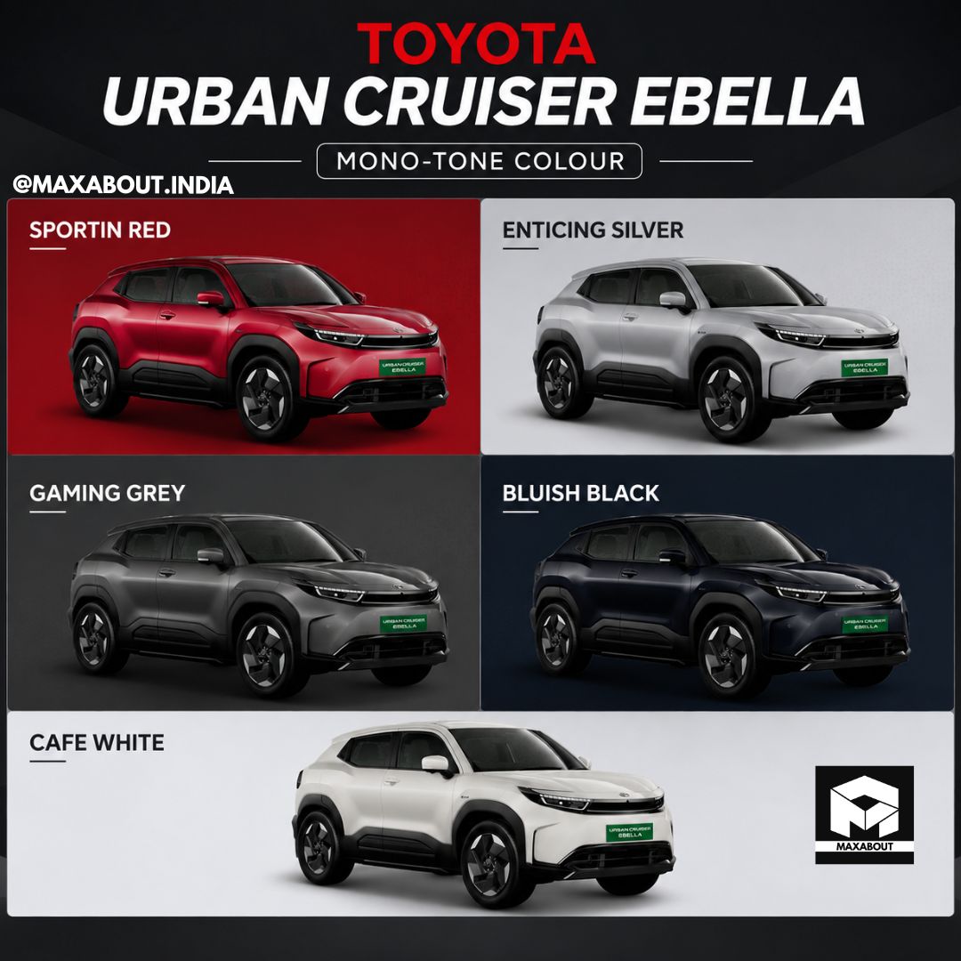 maxabout's tweet photo. ⚡️ Toyota Urban Cruiser Ebella EV Launched!

Toyota’s first mass-market EV hits India! The top-spec Ebella E3 variant is launched at ₹23.60 Lakh (ex-showroom).

Worth the premium over the e Vitara? 🤔

#ToyotaEbella #EV #CarLaunch https://t.co/LyrcQA6IMU