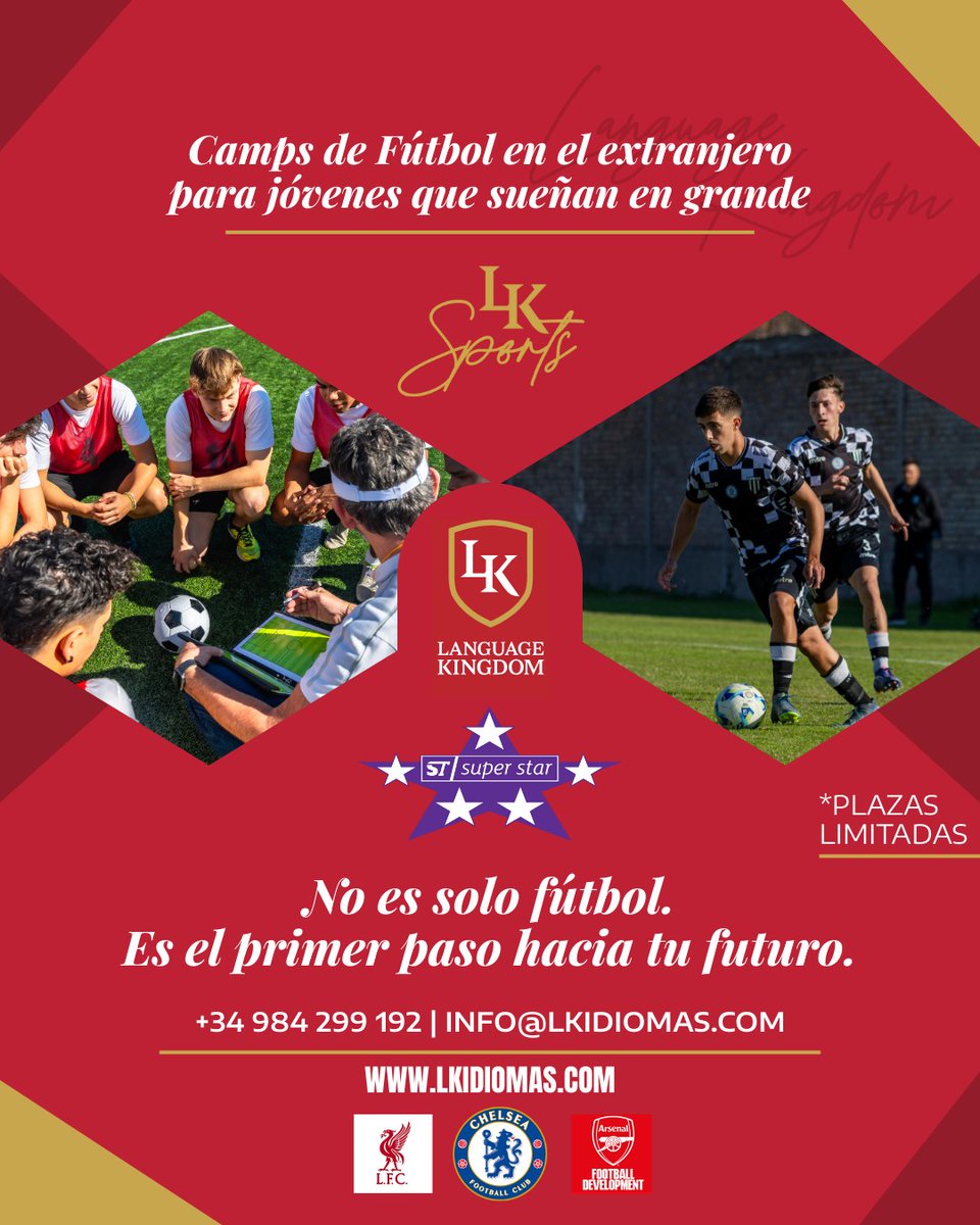 ManuelRubioCD's tweet photo. 🌍⚽ 𝘾𝙖𝙢𝙥𝙨 𝙙𝙚 𝙛𝙪́𝙩𝙗𝙤𝙡 𝙚𝙣 𝙚𝙡 𝙚𝙭𝙩𝙧𝙖𝙣𝙟𝙚𝙧𝙤 𝙥𝙖𝙧𝙖 𝙟𝙤́𝙫𝙚𝙣𝙚𝙨 𝙦𝙪𝙚 𝙨𝙪𝙚𝙣̃𝙖𝙣 𝙚𝙣 𝙜𝙧𝙖𝙣𝙙𝙚

📲 Reserva tu plaza y vive el fútbol como nunca antes.
⭐ Plazas limitadas ⭐

📞 +34 984 299 192
✉️ info@lkidiomas.com https://t.co/vSkGhUX6yX