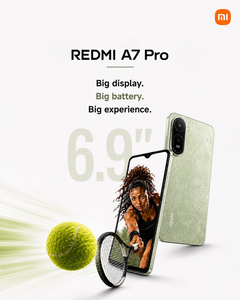 XiaomiGhana's tweet photo. From match-winning points to your favourite content, the Redmi A7 Pro’s immersive 6.9” display puts every detail front and centre.
Big display. Big battery. Big experience.
#RedmiA7Pro #BigDisplay #BigBattery #XiaomiGhana #Redmi #MobileEntertainment #TechLifestyle https://t.co/ZGLPDRSj2o