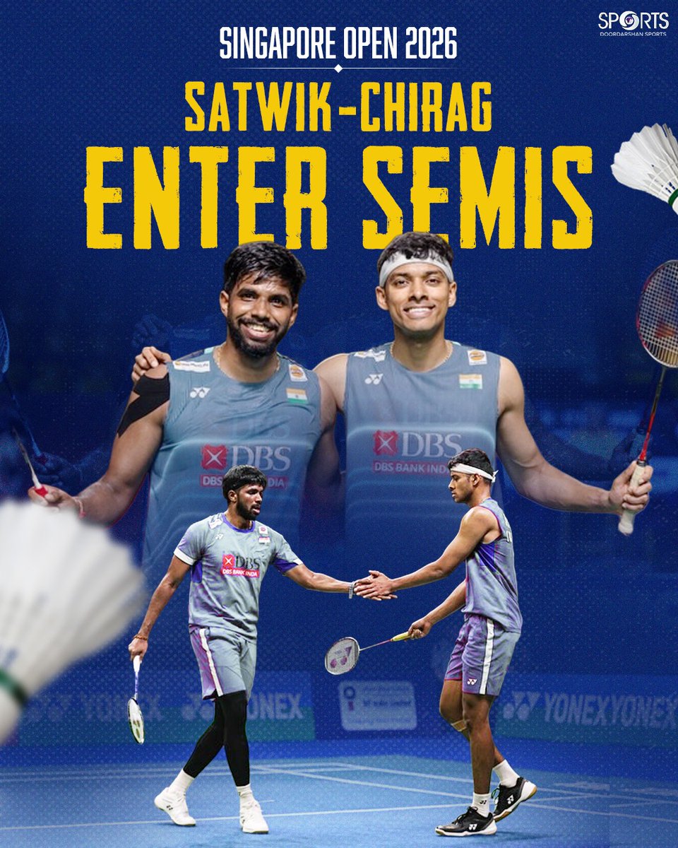 ddsportschannel's tweet photo. Semi-Final bound!
The #BrothersOfDestruction continue their dominant run at the #SingaporeOpen with another commanding win.
Two steps away from glory!
#IndianBadminton
@Media_SAI @satwiksairaj @Shettychirag04 @BAI_Media @IndiaSports https://t.co/r3oiFoTAGV
