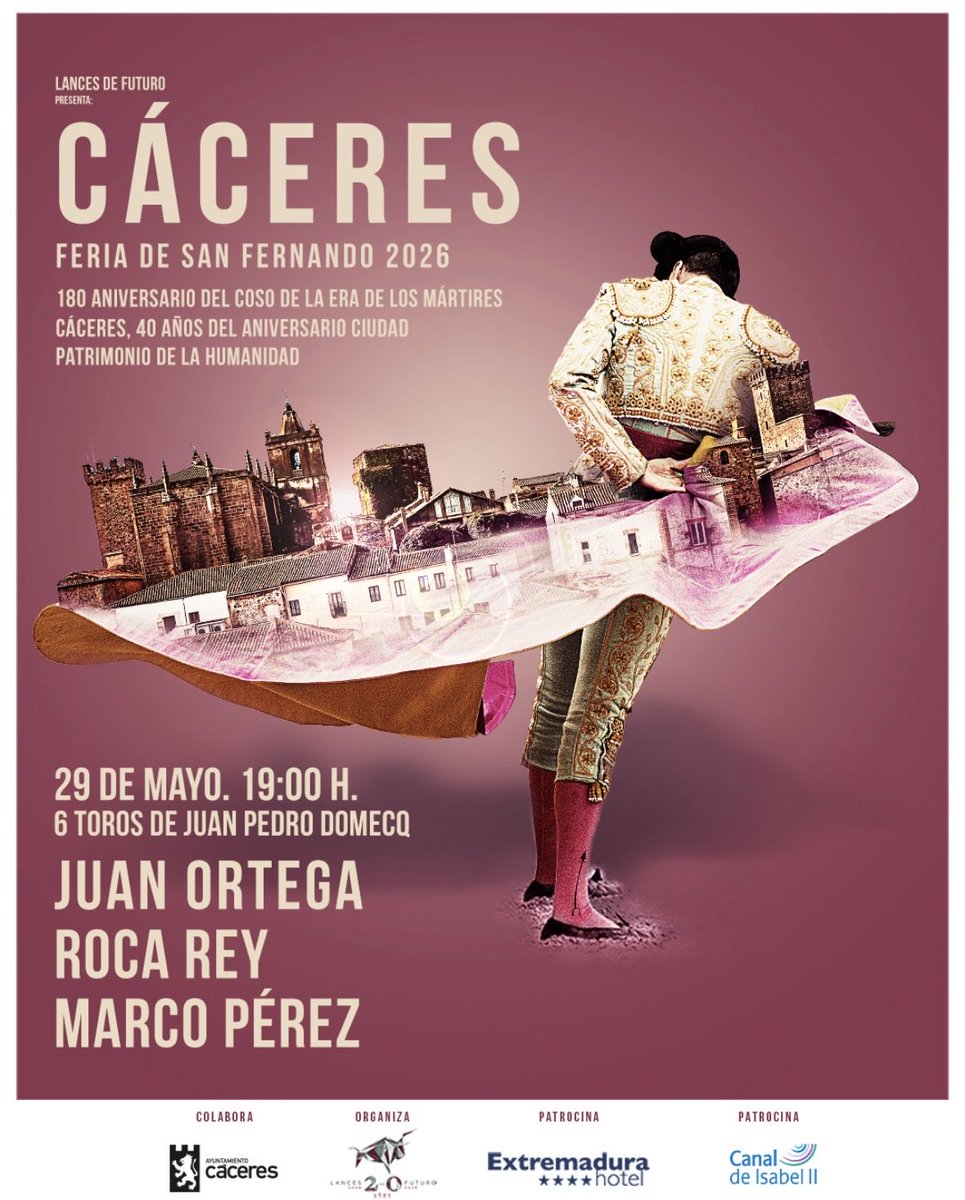 lancesdefuturo's tweet photo. 🟢Cáceres 🟢
Orden de lidia de los toros de Juan Pedro Domecq y cuadrillas de @juanortegapr , @RocaRey y Marco Pérez para el segundo festejo del abono de la Feria de San Fernando.

Programa de mano 👇🏽
https://t.co/fs22QLM485 https://t.co/yLyewUodrg