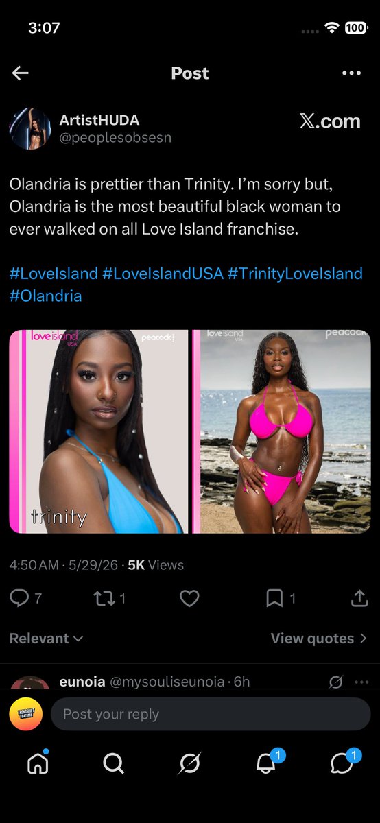 TrendshiftTea's tweet photo. Olandria fans are already beefing with Trinity??? #LoveIsland #LoveIslandUSA https://t.co/r0ZzKygjIr