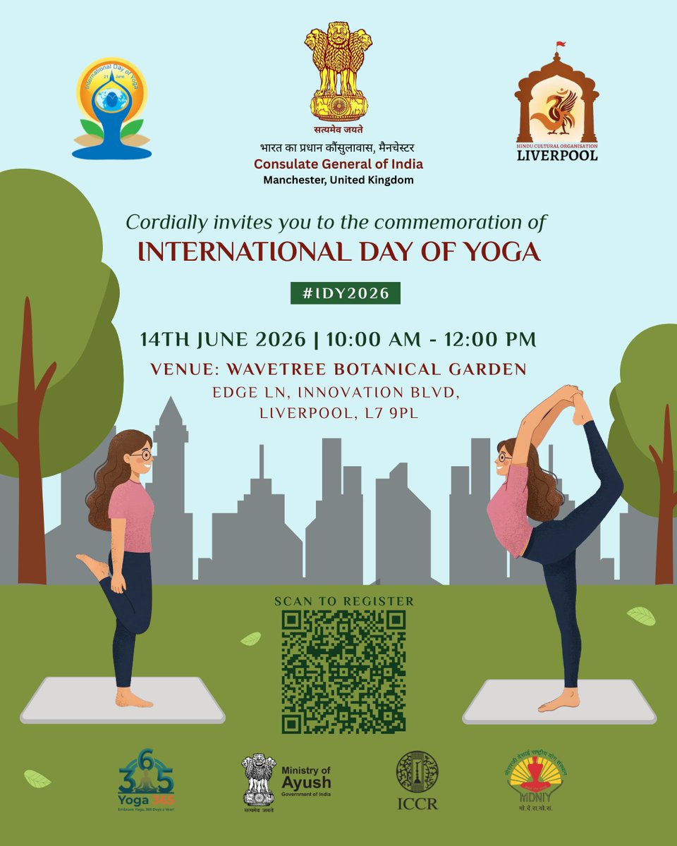 CGIManchester's tweet photo. Join us as we celebrate yoga across York, Warrington, and Liverpool in the lead-up to #IDY2026! A wonderful opportunity to connect, move, and share in the spirit of yoga.

Please register using the QR code on each poster to be part of the events. We look forward to seeing you there.

@moayush @mdniy @MEAIndia @HCI_London @iccr_hq @TheNehruCentre @UniOfYork @GIEOGita @heartfulness @SRMDharampur @ishafoundation @inner_space  VOICE @VidyaManchester  @mygovindia