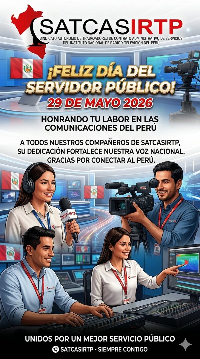 satcasirtp's tweet photo. Feliz día del servidor público.
@Frospigliosi @congresoperu @katy_ugarte @chabelitacongre @A_Aguinaga @AlejandroSotoRe @GuidoBellidoU @FrancisParedesC @edgartellom @EdgardReymundo @JaimeQuito6 @deyvispr https://t.co/Qm1mm6fIo6