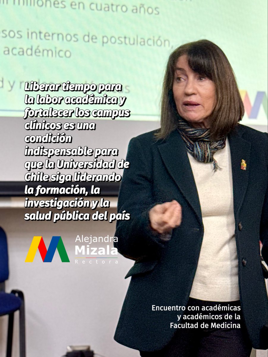 Mizala2026's tweet photo. Esta semana me reuní con académicas y académicos del Departamento de Promoción de la Salud de la Mujer y el Recién Nacido de la Facultad de Medicina de la Universidad de Chile.

En la conversación, abordamos un tema común en los distintos departamentos de la Facultad de Medicina: nuestra Universidad es la que más especialistas forma en Chile y, por eso, es necesario fortalecer su presencia en la red de campus clínicos para seguir liderando en formación, investigación e incidencia en la salud pública del país.

#MizalaRectora #UniversidadDeChile #SegundaVuelta