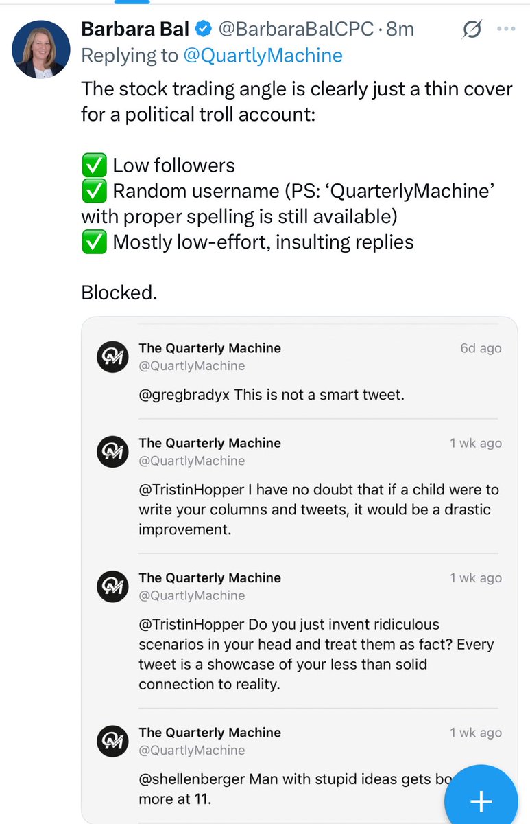 QuartlyMachine's tweet photo. @BarbaraBalCPC thinks an anonymous account needs a “cover” for replying to moronic right wingers.

Nor does she understand how NGOs work in conflict zones.

Not surprisingly this is the level of critical thinking that the CPC absolutely adores. https://t.co/MqpL8AgpLR