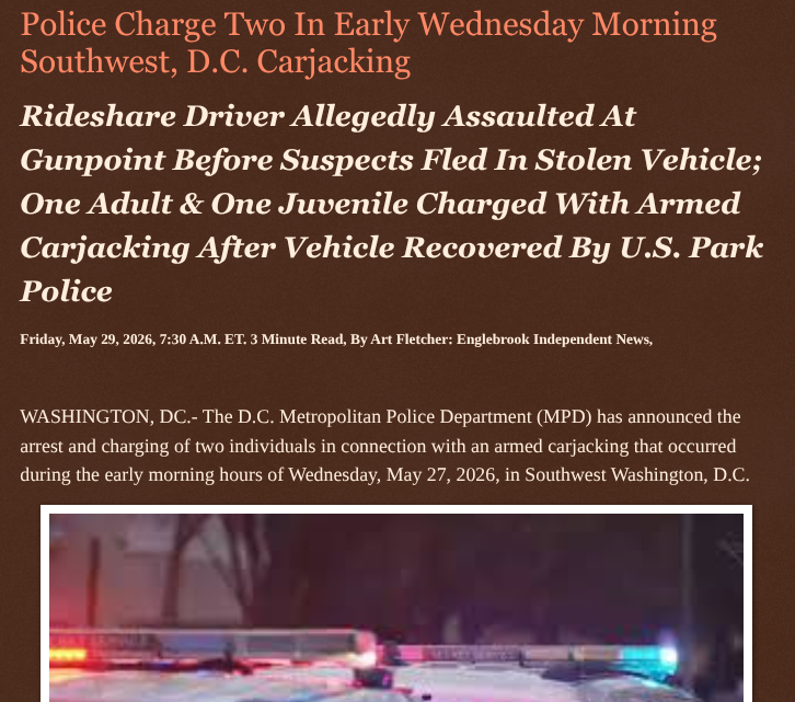ArtFletcher9's tweet photo. Police Charge Two In Early Wednesday Morning Southwest, D.C. Carjacking https://t.co/tKiObJ2uHO via @Englebrooknews #WashingtonDC #SouthwestDC #Gunpoint #Carjacking #arrests #charges #ArmedCarjacking @HRG_Media @LodiNJNews @fordmb1 @SarahGeving1 @Shannon96574094 @DanCook26214426 @Daytobehappy @janninereid1 @gator4kb18 @TrumpWasRite2 @KathyKbrose @RobGerundo @JimBobW49