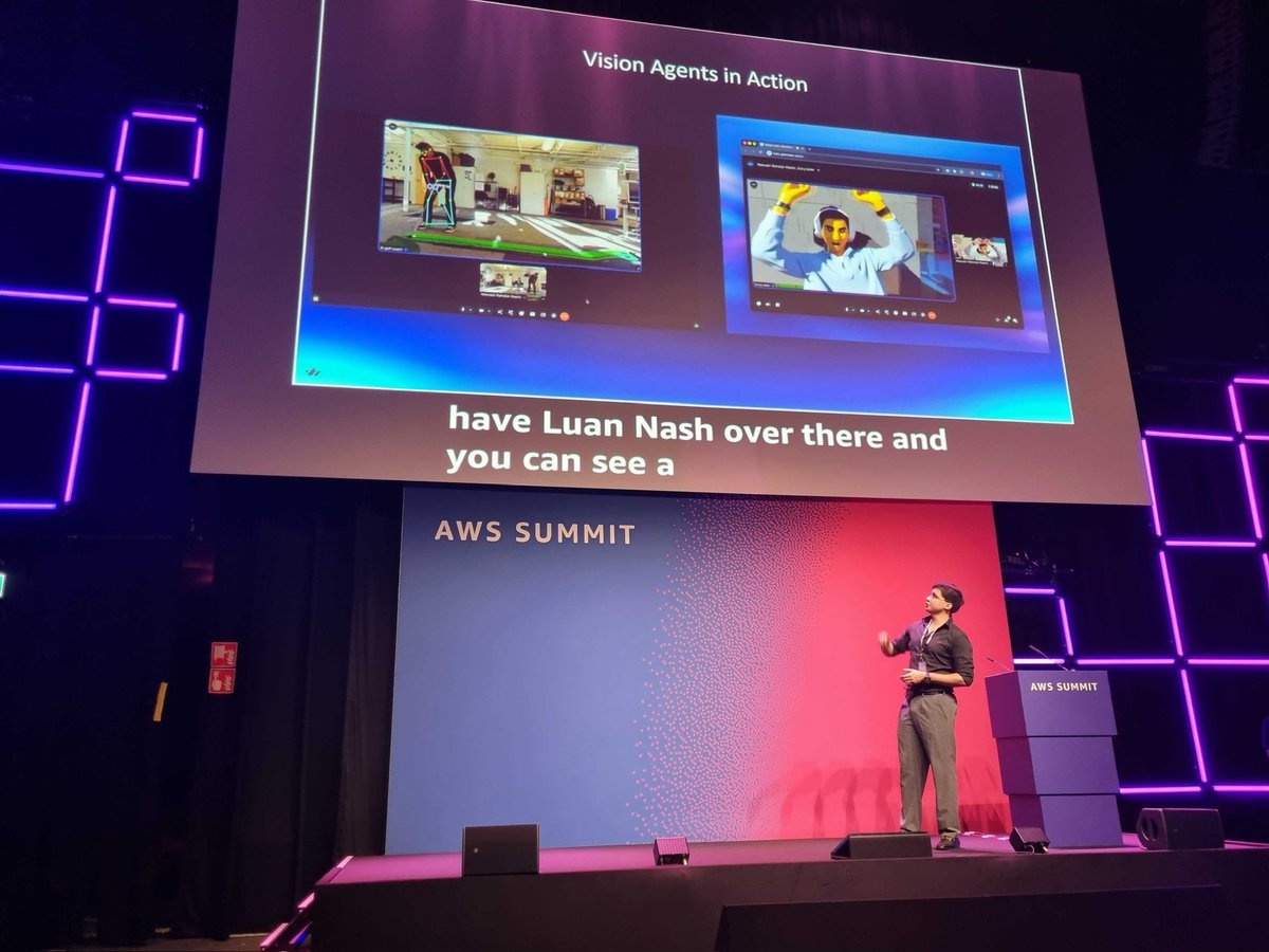 d3xvn's tweet photo. This week I had the opportunity to speak at the AWS Summit Amsterdam about building production voice AI agents with @visionagents_ai and Nova Sonic. Speaking on one of the RAI main stages was something else. 

If you want to try it out yourself: https://t.co/wJ0hwFyQom https://t.co/Qh5AhxGnMD