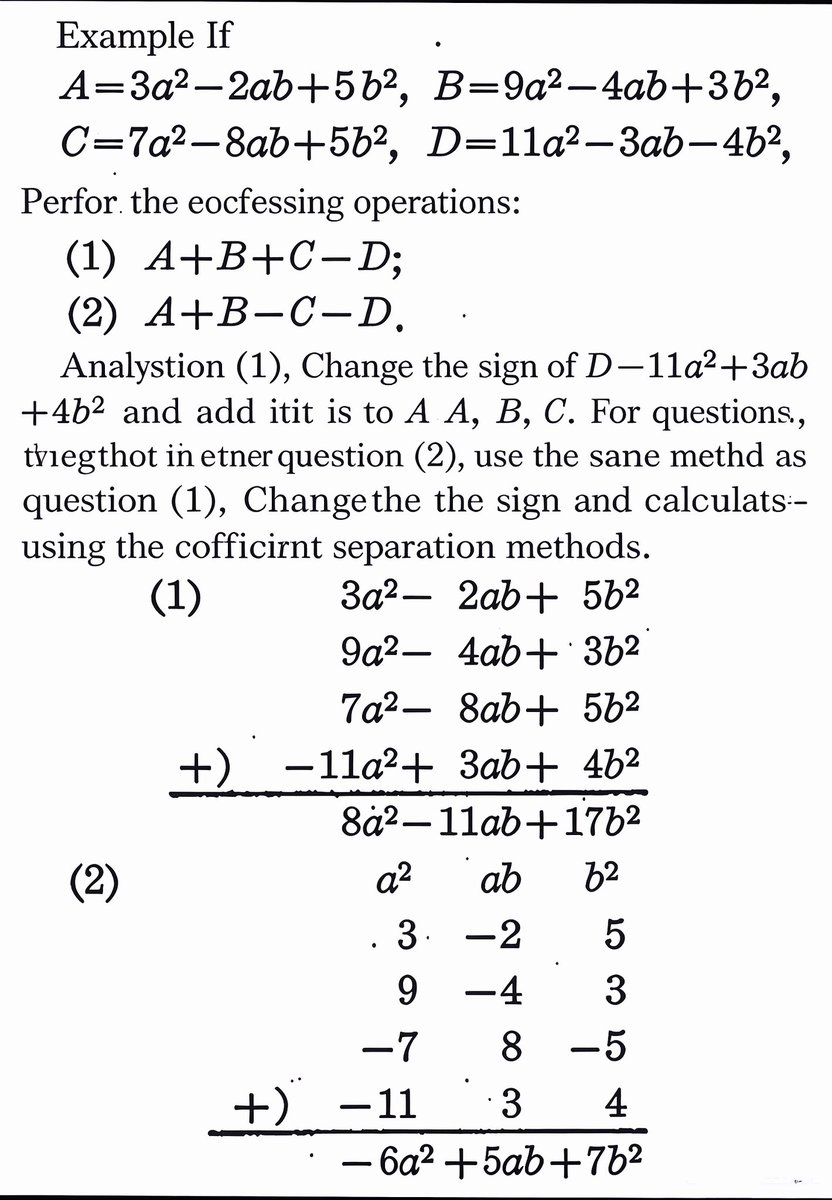 include1010's tweet photo. Polynomial addition and subtraction!
Align coefficients for instant calculation!

#Algebraicoperations #Polynomialadditionandsubtraction #Mathpractice https://t.co/u1lriuKM4j