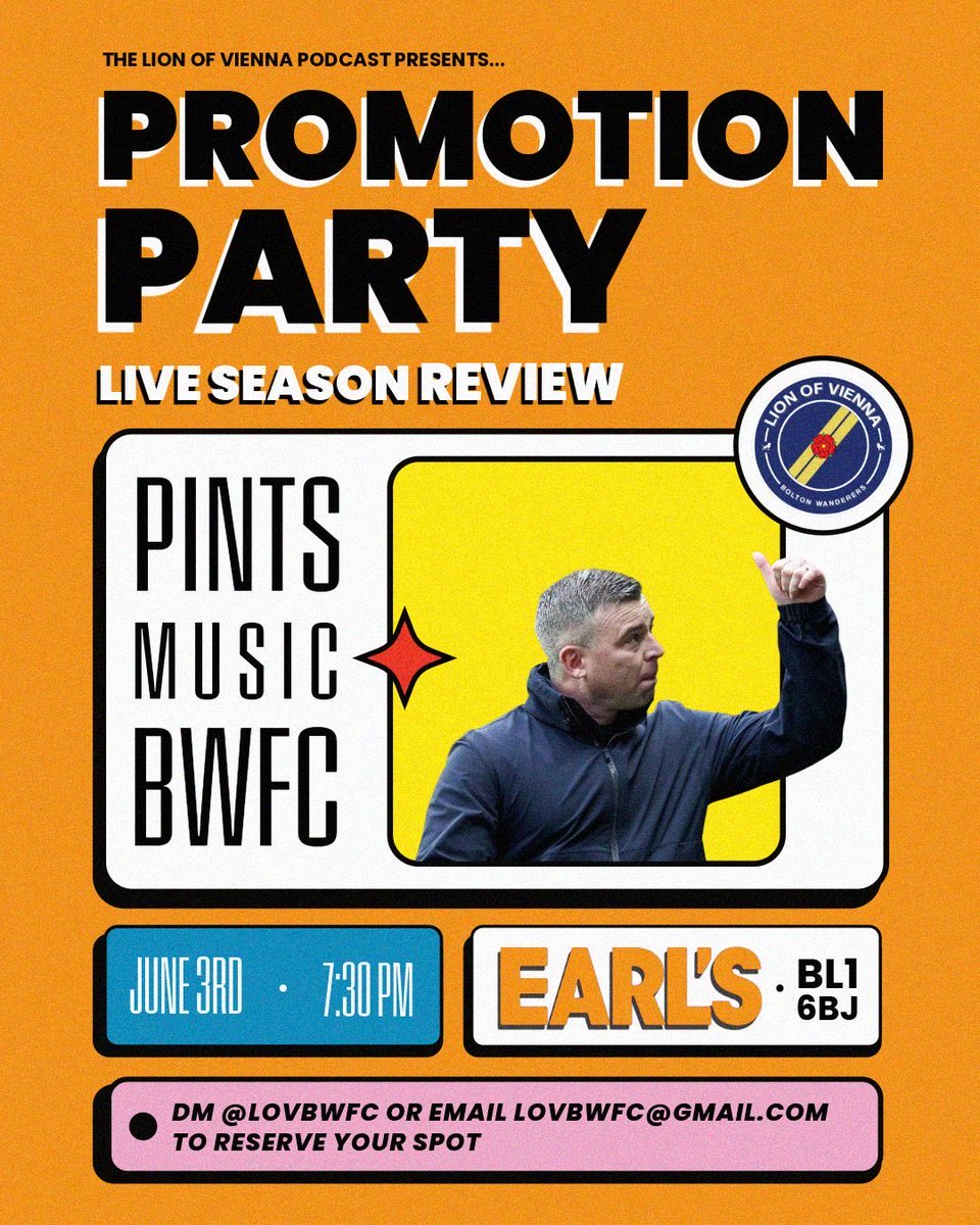LOVBWFC's tweet photo. This Wednesday, we’re recording our end of season special podcast from the best deli in Bolton, Earls!

As there is limited space - If you fancy coming along, having a pint and celebrating your favourite memories from the season, get in touch #bwfc https://t.co/K7aOTEuBZX