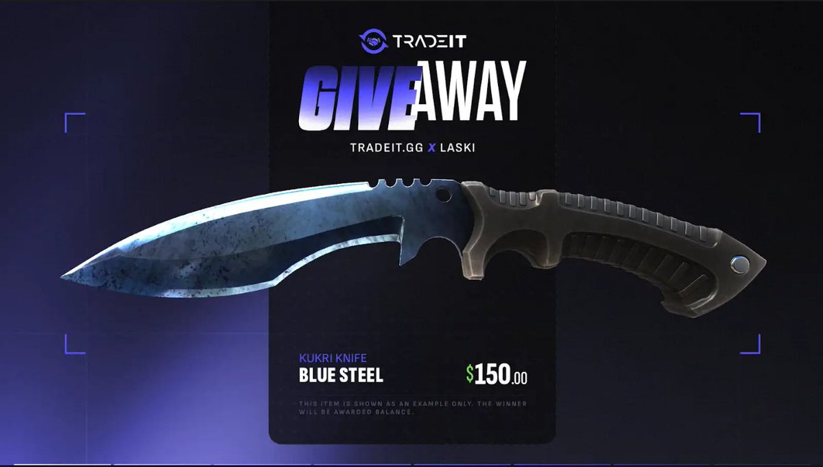 LaskiCS's tweet photo. LEGGO WERE GIVING AWAY A FREE KNIFE with
@tradeit_gg
as we give away this Kukri Knife Blue Steel worth $150!  
How to win? EASY! 
✅Follow @tradeit_gg &amp; @laskics
📷Tag 2 friends or more below 
✅Like and retweet this post! https://t.co/g76kAthmPJ