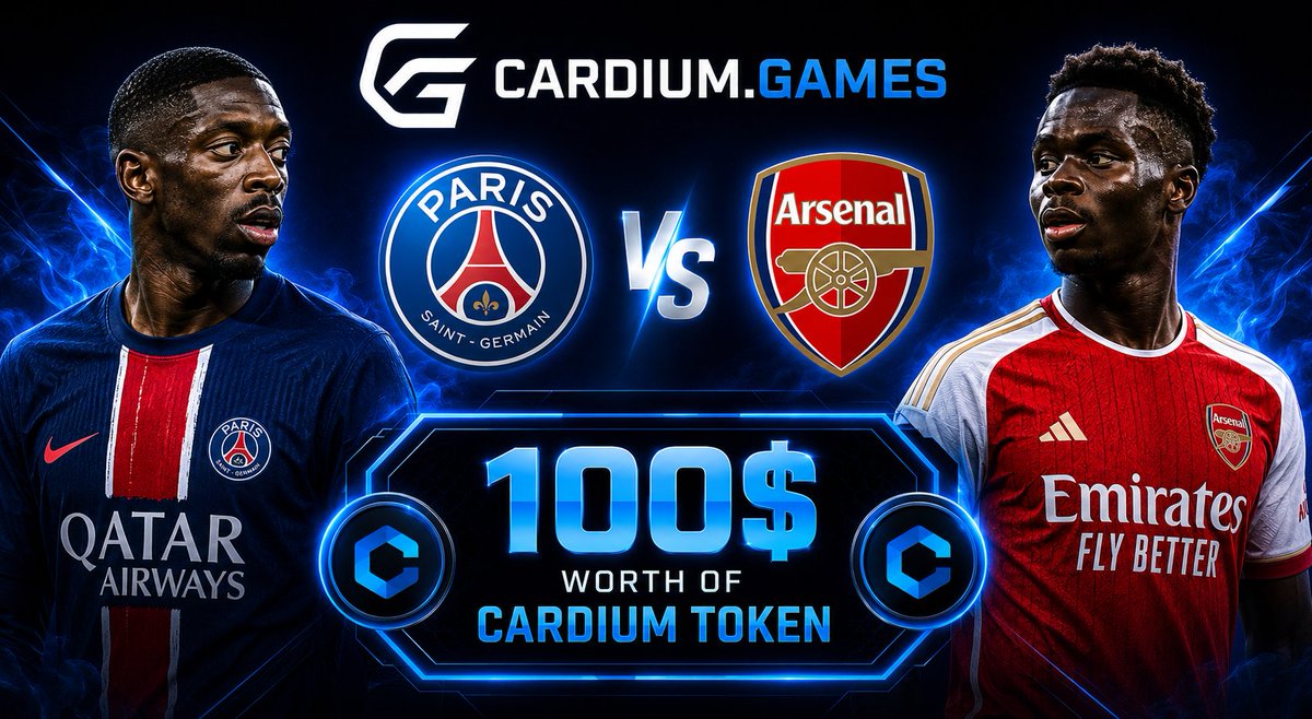 CardiumGames's tweet photo. ⚽ PREDICTION GIVEAWAY ⚽

🏆 PSG vs Arsenal 🏆

🎁 WIN $100 worth of $Cardium 🎁
The person who predicts the exact match result wins!
Example:
✅ PSG 5 : 1 Arsenal

To Enter:
1️⃣ Follow Cardium on X
2️⃣ Like this post ❤️
3️⃣ Comment your prediction 📝
4️⃣ Tag 2 friends 👥👥 https://t.co/5PnOdOGZL4