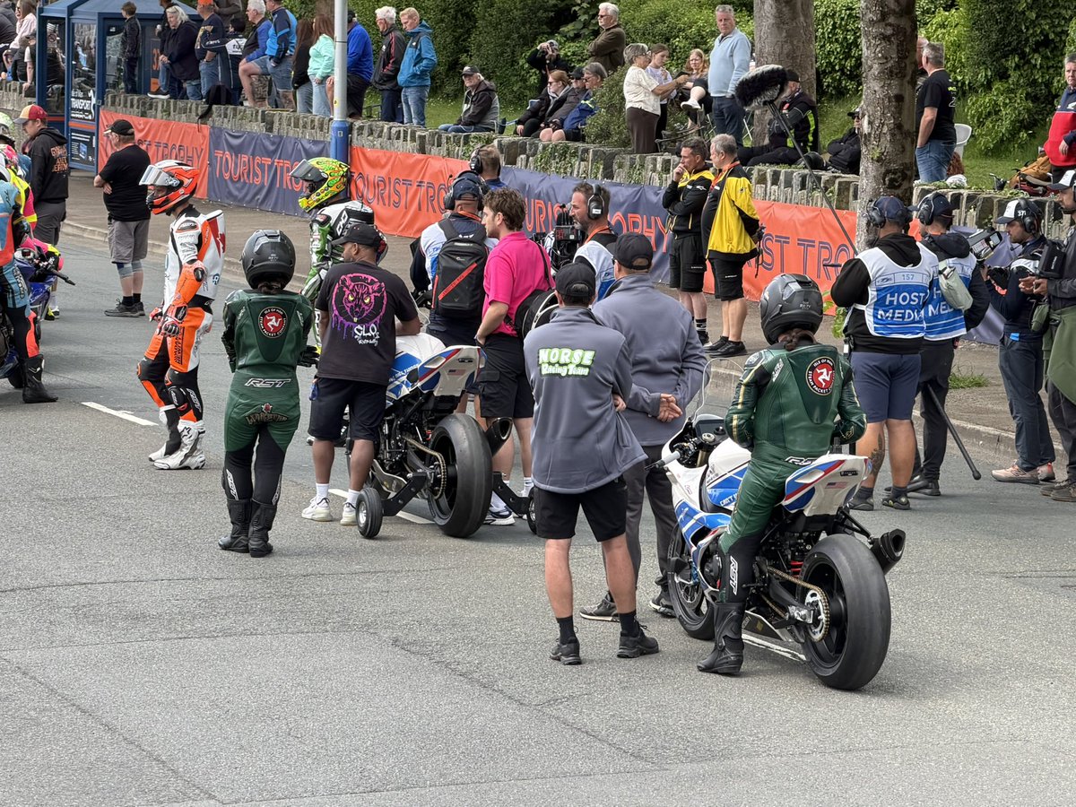 Amadeus_IOM's tweet photo. No you’re not seeing double. There are really two version of Eve Hewson on this he set, one being her stunt double. Filming just now for the Isle of Man TT movie. #iomtt  #Isleofman #TT2026 #isleofmantt https://t.co/t8oVMXarjK