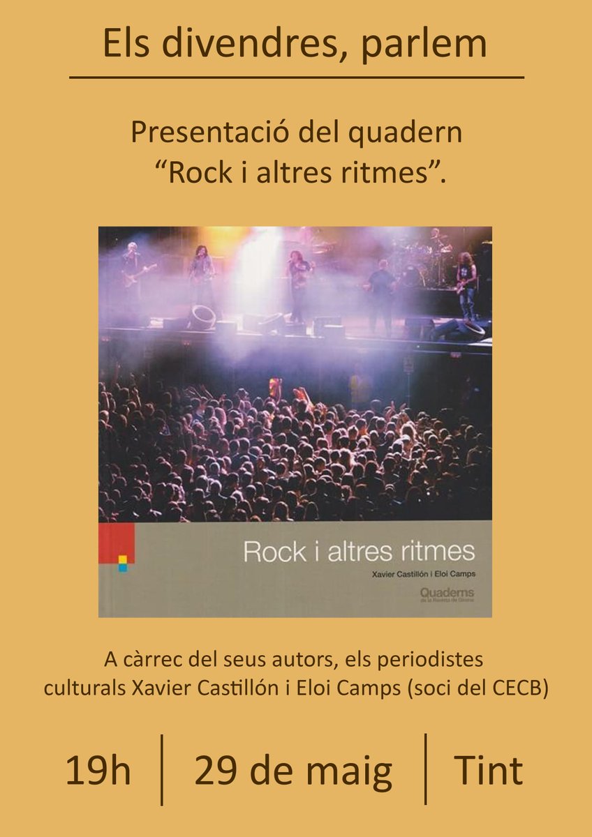 SangTaronjaBCN's tweet photo. EL PROTAGONISTA. El president d'honor de la @SangTaronjaBCN, @EloiCamps, presenta avui a casa el seu nou llibre 'Rock i altres ritmes', que ha coescrit amb el veterà periodista musical, Xavi Castillón. Vuit anys després del 'Mig segle de fressa', noves històries! #AmuntCollons https://t.co/IwG3sHuaQ4
