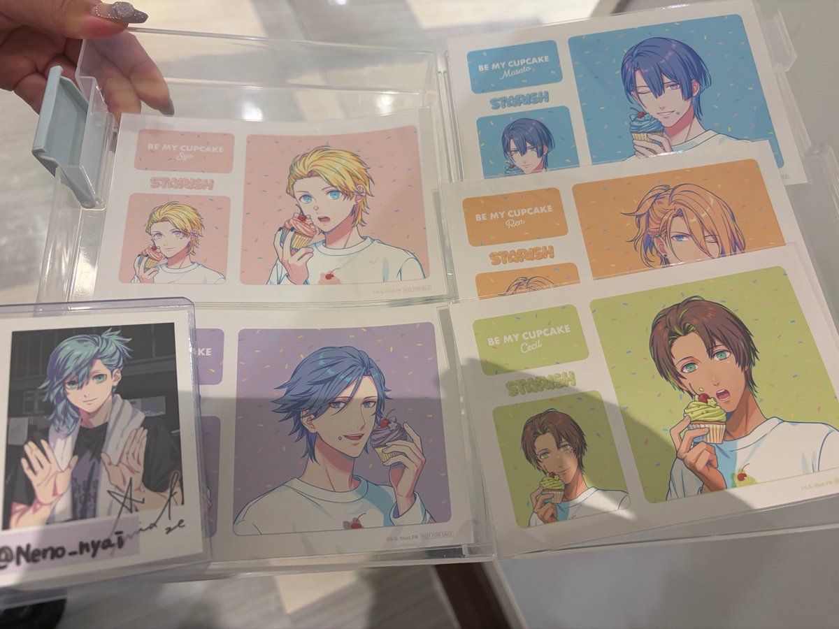 Neno_nyai's tweet photo. 【交換】うたプリ BGS サテンステッカー アクリルミラーキーホルダー 購入 特典

譲）ステッカー→音也 カミュ
　　キーホルダー→トキヤ
　　特典→真斗 トキヤ レン 翔 セシル
求）藍

本日なんばマルイ付近にてお手渡し優先
もしくは郵送後日博多、天神手渡し
検索からもお気軽にお声掛けください https://t.co/LVv3gd86Pq