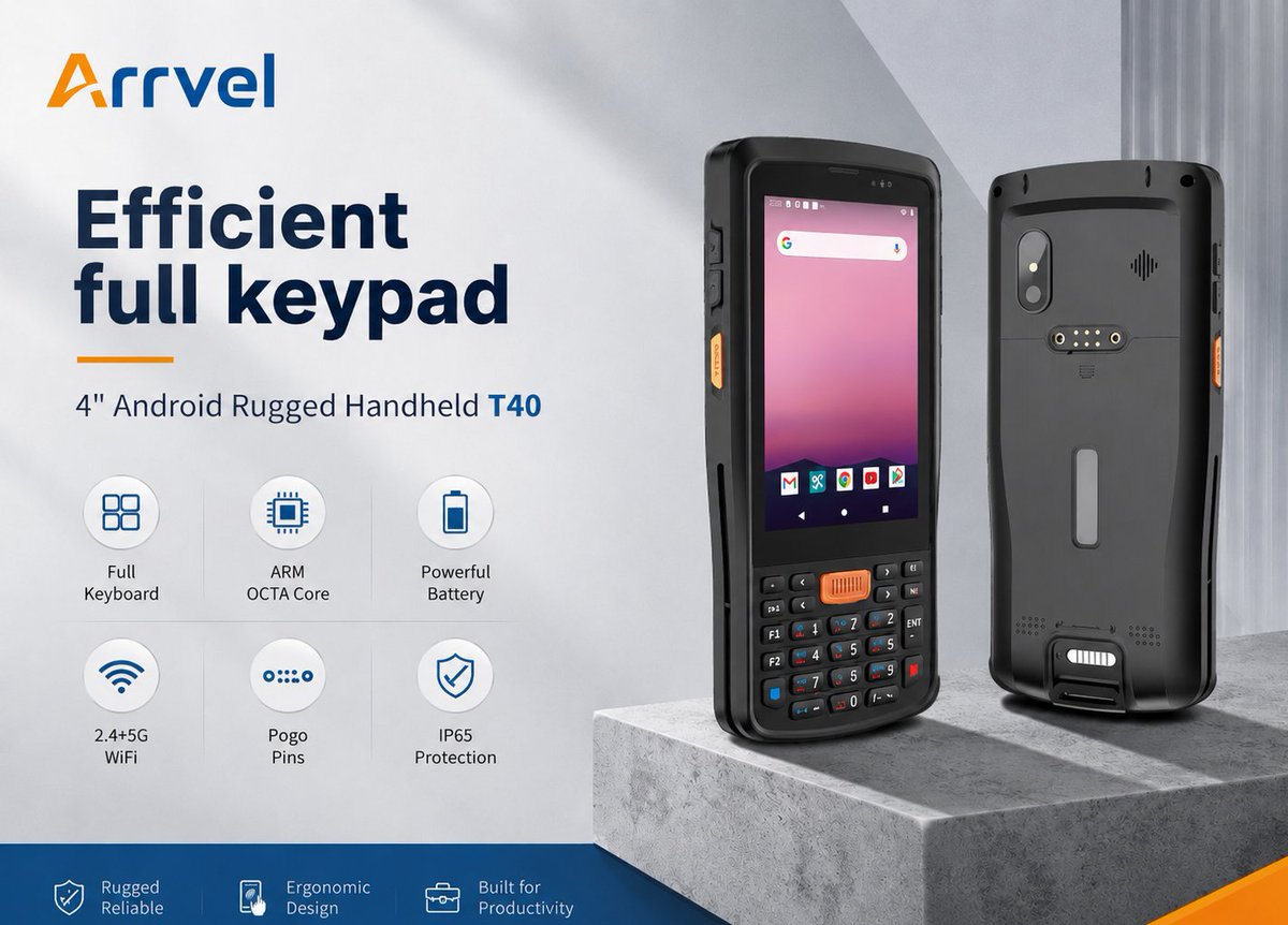 arrvel_official's tweet photo. ⚡ Drop It. Scan It. Keep Moving!
Meet the Arrvel T40—the ultimate pocket-sized enterprise handheld built for the grind.
⌨️ 26-key physical keypad
🔋 16-hour battery life
📦 Built-in 1D/2D scanner & NFC
🛡️ MIL-STD-810G & IP65 rugged design
#Arrvel #RuggedTech #handheld https://t.co/rQBQjkZ1bx