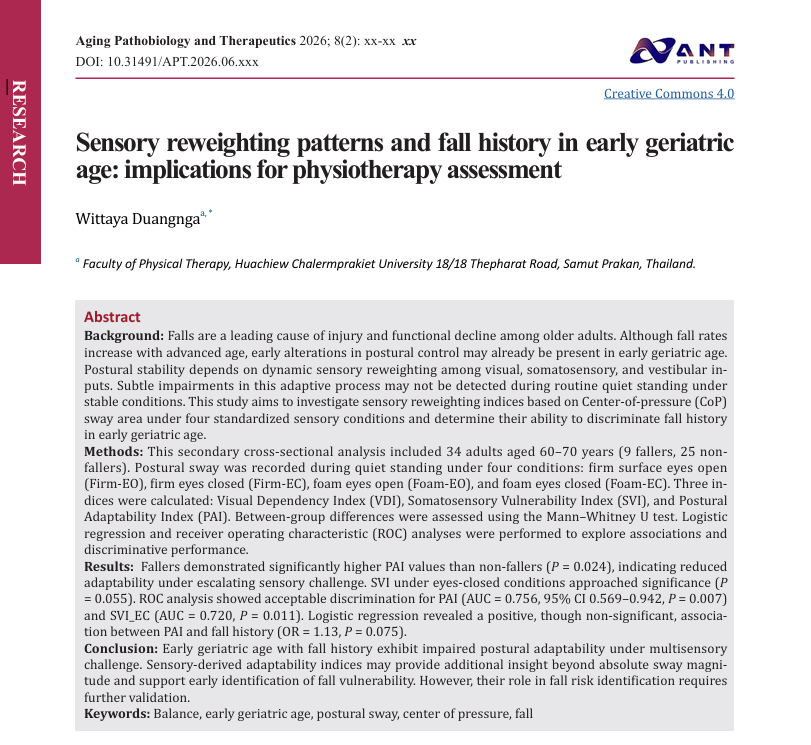 APTjournalOA's tweet photo. 📢Published Online📷Open Access!!   
Research—Sensory reweighting patterns and fall history in early geriatric age: implications for physiotherapy assessment
URL:  https://t.co/Ngdzxiauyo https://t.co/qDPLtytAyw