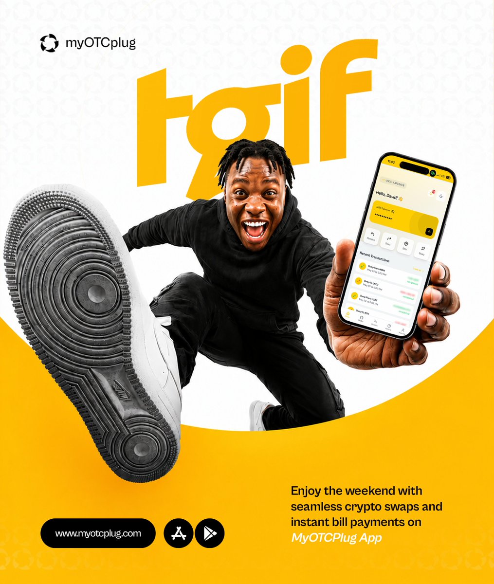 myotcplug_'s tweet photo. TGIF 🎉
The weekend is here time to relax, recharge, and enjoy the good vibes 💛
Don’t forget to make your payments, swap your crypto, and stay connected with MyOTCPlug App
Cheers to a stress-free weekend
#TGIF #FridayMood #WeekendVibes #MyOTCplug #CryptoNigeria #FintechNigeria #NaijaCrypto