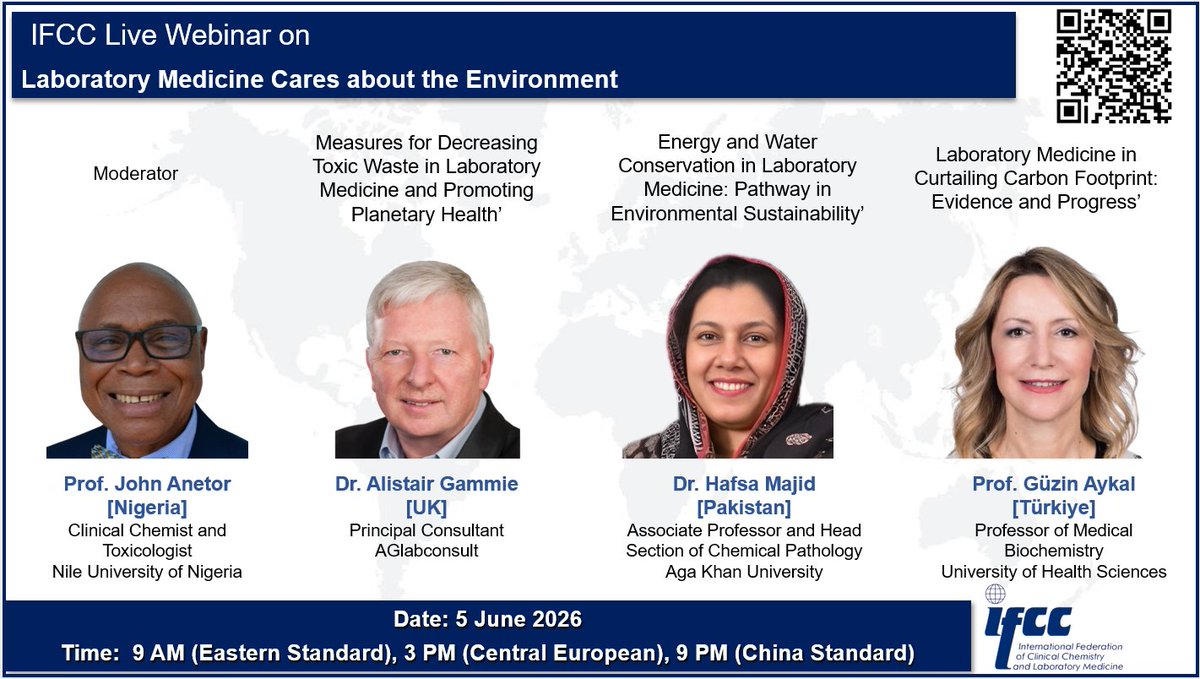 IFClinChem's tweet photo. Next: #IFCCLiveWebinar on: "Laboratory Medicine Cares about the Environment" 

Date: 5 June 2026

Certificate available for all registrants

Register here: https://t.co/tJ3u8mvGaj

#IFCCLiveWebinars #Webinar #IFCC #ClinicalChemistry #ifclinchem #LaboratoryMedicine #Laboratory https://t.co/kQEL6wgw3X