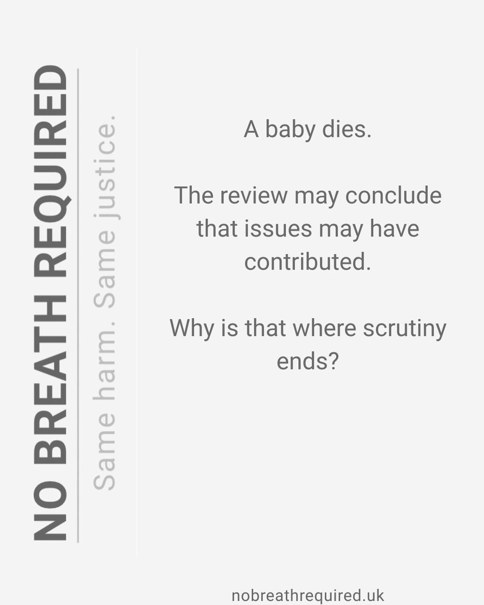 nobreathreqd's tweet photo. A baby dies.

A review may conclude that issues may have contributed.

Why is that considered sufficient scrutiny?

#Stillbirth #Coroner #Justice #MaternitySafety https://t.co/C8ujIphTMu