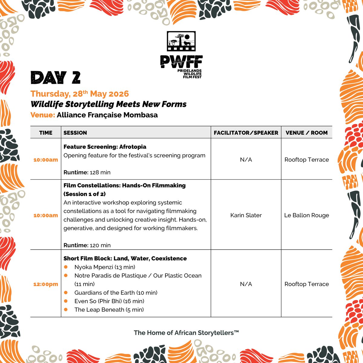 pwffest's tweet photo. Day 2 is where wildlife storytelling breaks boundaries. 🌍🎬

See you there. 🌊✨

#PWFF2026 #AfricanStoriesRising #WildlifeStorytelling #ConservationCinema #AfricanFilmmakers https://t.co/GjNiO5E6Ft