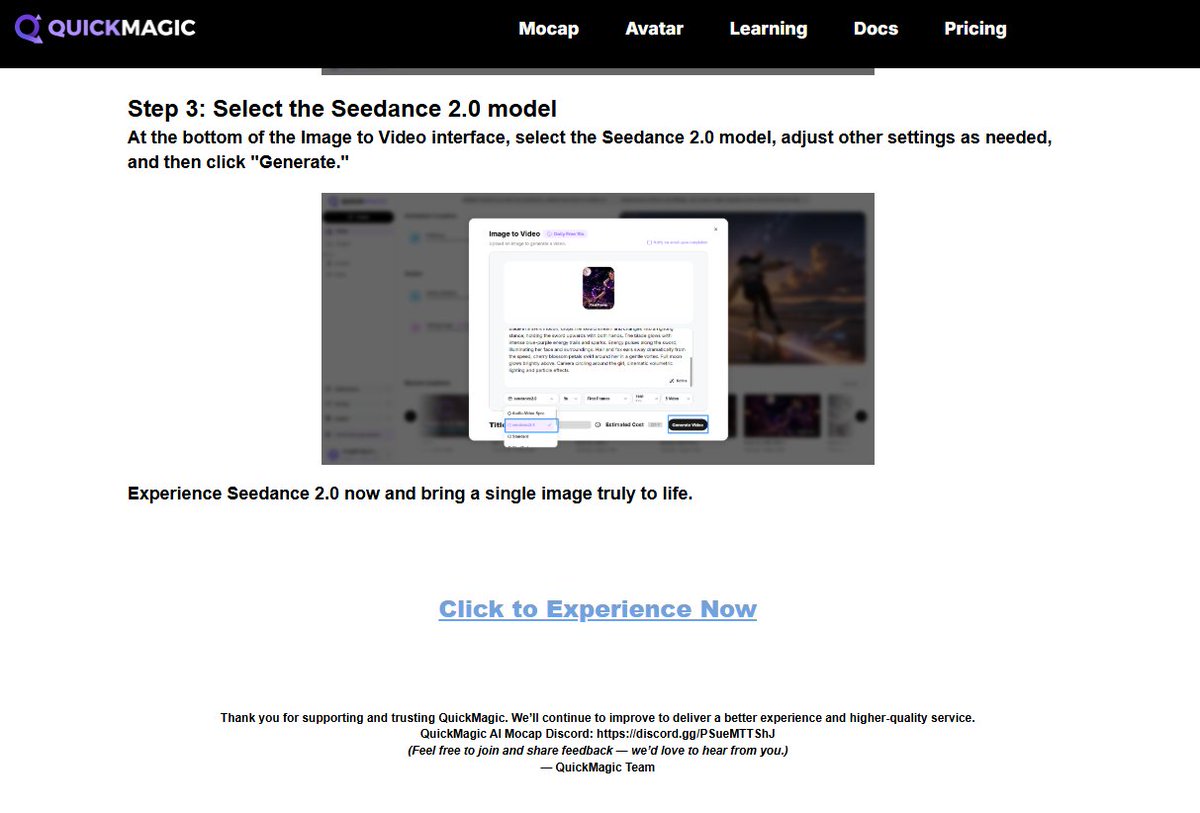 QuickMagic_cn's tweet photo. Seedance 2.0 Is Now Live. Seedance 2.0 brings AI-generated video closer than ever to real-world cinematic standards.Please have a try🌹 #quickmagic #seedance #motioncapture https://t.co/W3QRDnSp0l